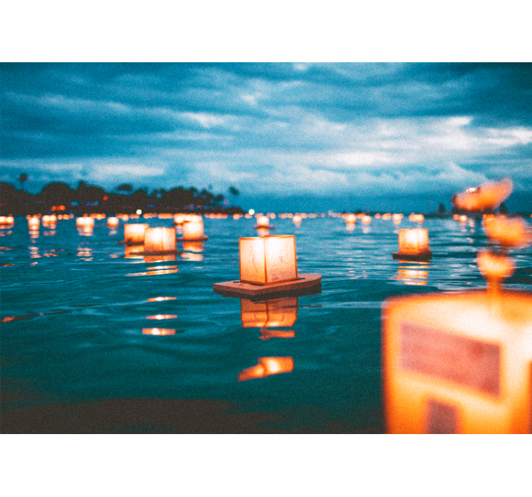 φανάρια πάνω από τοιχογραφία λίμνης νερού - TenStickers