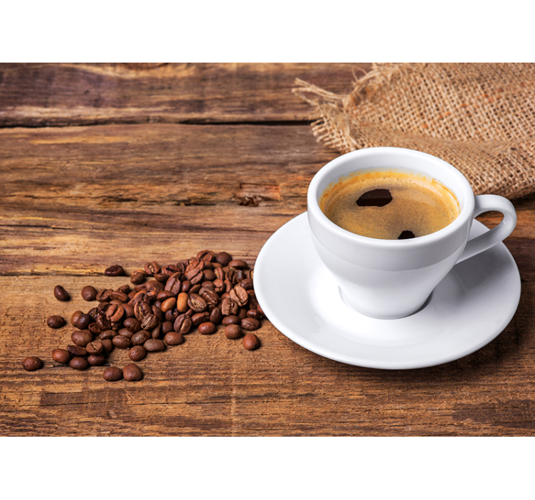 καφέ σε μια τοιχογραφία από ξύλινο τραπέζι - TenStickers