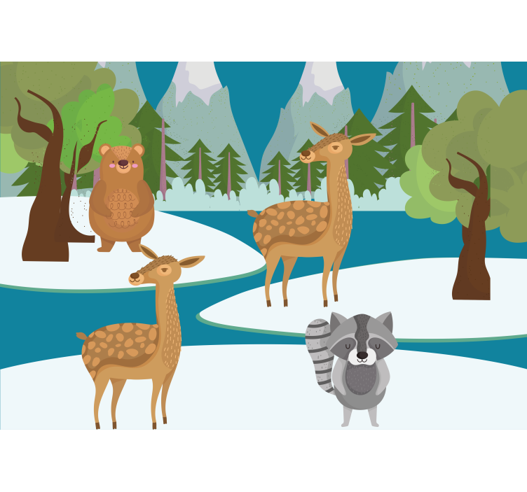 Τοιχογραφίες για Κρεβάτι συντάσσονται δάσος ζώων σκηνή - TenStickers