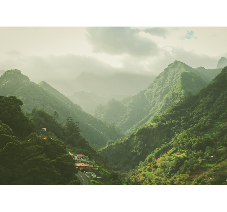 πράσινα βουνά ηλιόλουστη μέρα τοιχογραφία τοίχου βουνού - TenStickers