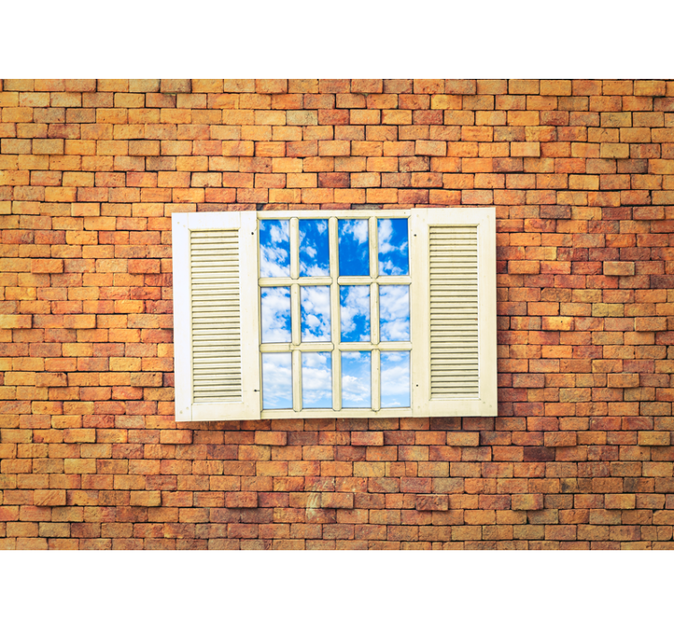 Φωτοταπετσαρία πέτρινου τοίχου Θέα από Ανοιχτό Παράθυρο - TenStickers