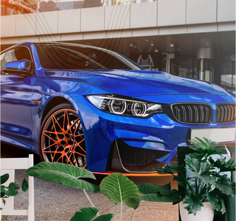 Τρισδιάστατη μπλε και πορτοκαλιά τοιχογραφία τοίχων αυτοκινήτων - TenStickers