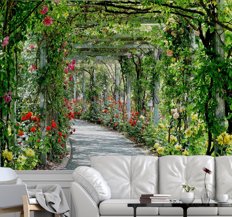 Τρισδιάστατα λουλούδια στη σήραγγα τρισδιάστατη τοιχογραφία τοίχω - TenStickers