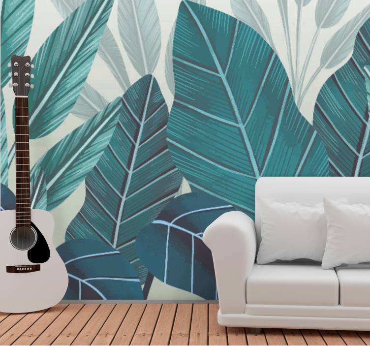 3d ακουαρέλα τροπικά φύλλα φύση τοίχο - TenStickers