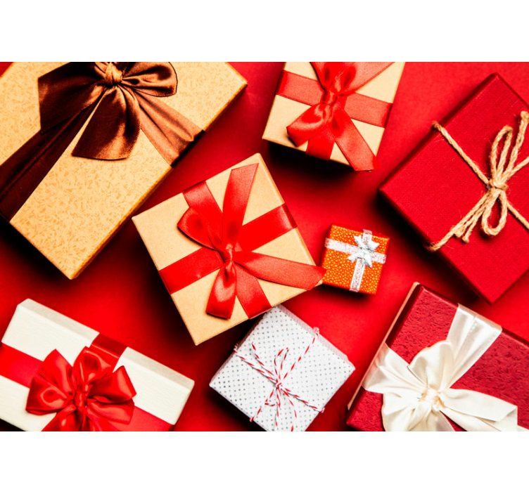 Χριστουγεννιάτικα ταπετσαρία εορταστική σύνθεση δώρων - TenStickers