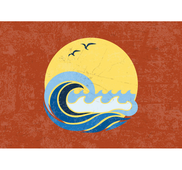 τοιχογραφία από τον ήλιο, την παραλία και το vintage κύμα - TenStickers