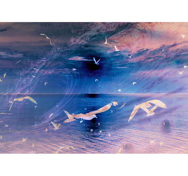 στη θάλασσα με γλάρους κάτω από την τοιχογραφία της θάλασσας - TenStickers