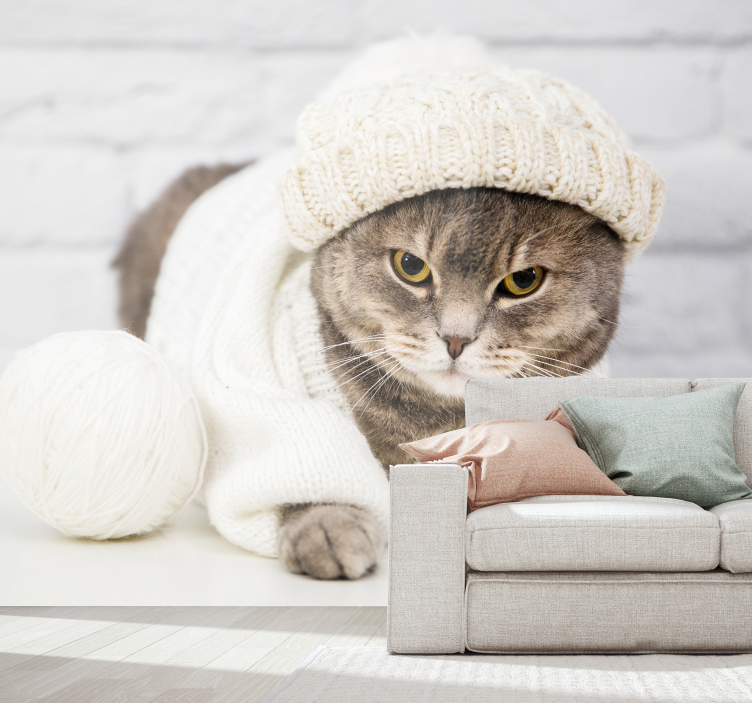 Ζωικά τοιχογραφίες άνετη πλεκτή γάτα - TenStickers