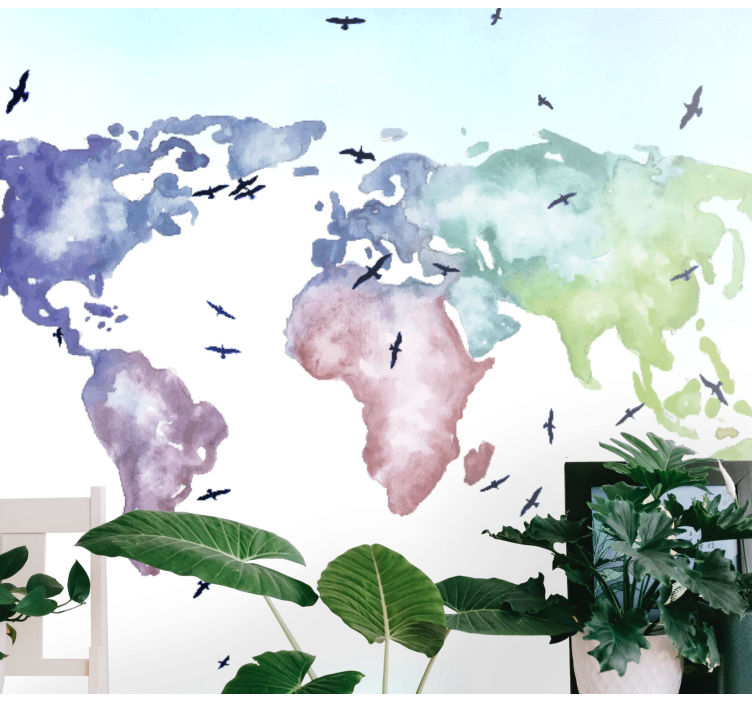μωρό πουλί παγκόσμιο χάρτη παγκόσμιο χάρτη τοιχογραφία - TenStickers
