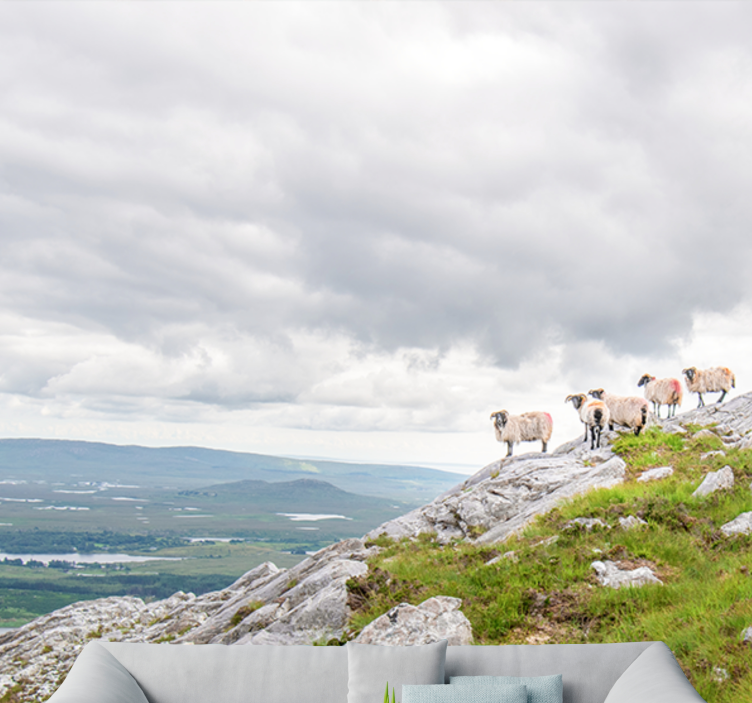 όμορφη λίμνη με κατσίκες τοιχογραφία τοίχο - TenStickers