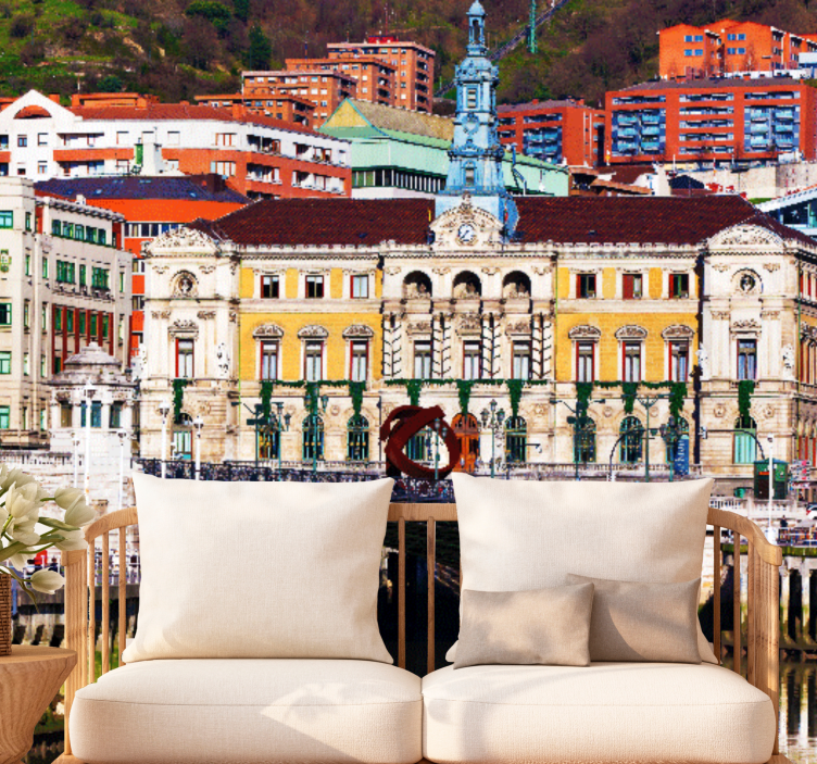 Ποταμός Μπιλμπάο με πολύχρωμα σπίτια τοιχογραφία - TenStickers