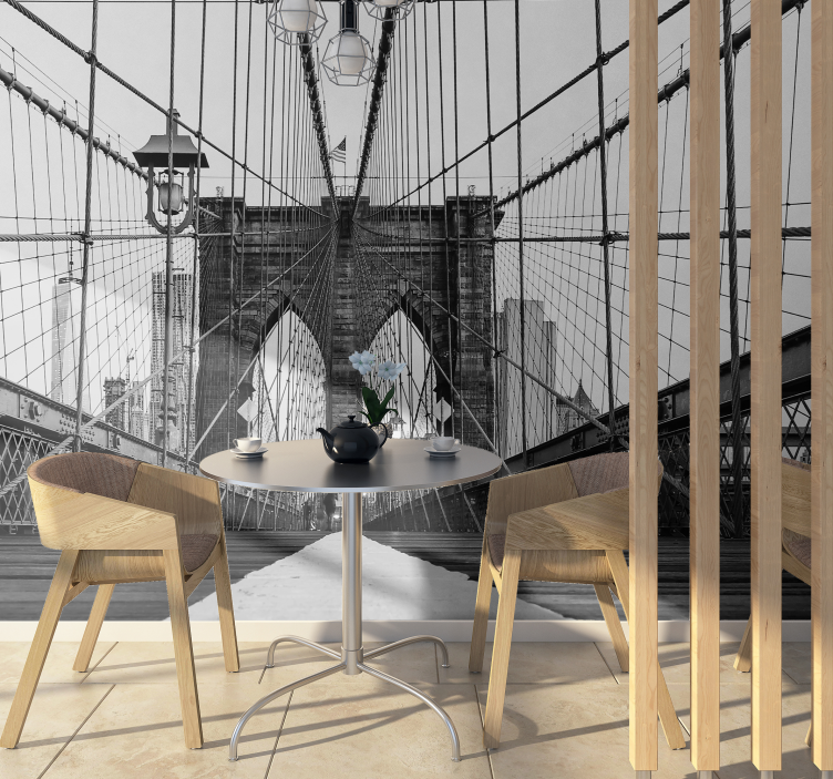 ασπρόμαυρη τοιχογραφία τρισδιάστατη γέφυρα του Μπρούκλιν - TenStickers