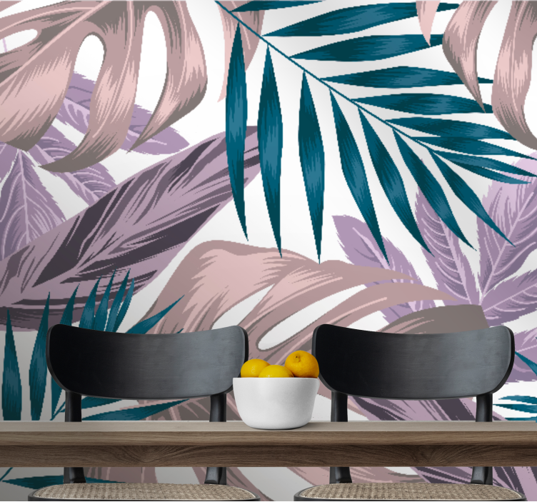 ρουζ και μπλε φύλλα φύση τοίχο - TenStickers