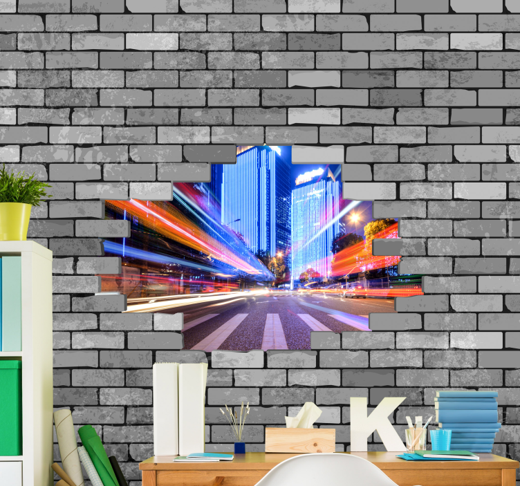 σπασμένα τούβλα με φωτογραφία τοιχογραφία - TenStickers