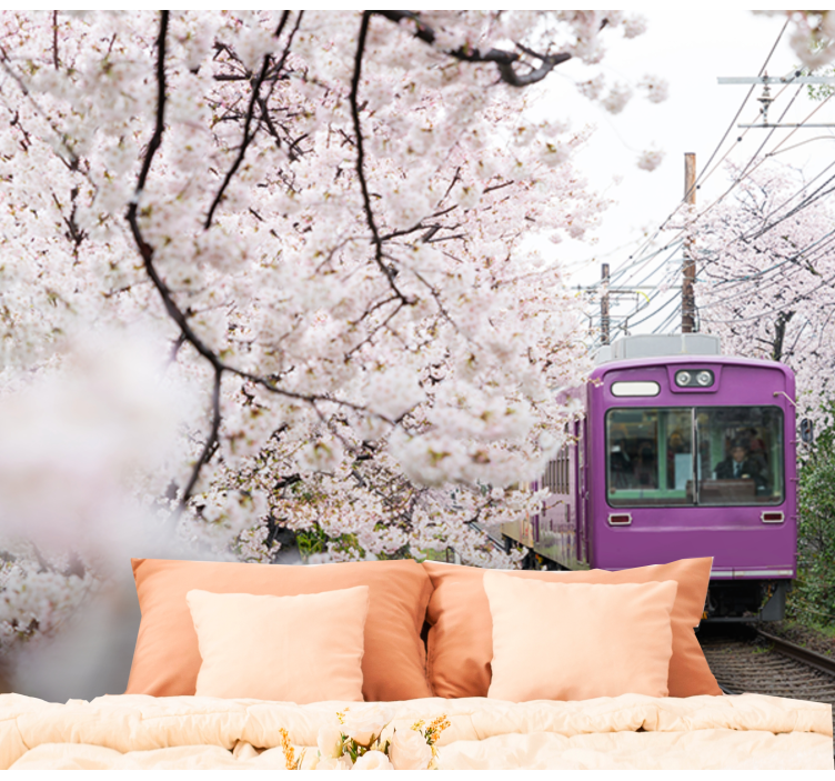 άνθη κερασιάς κατά μήκος των τοιχογραφιών των σιδηροδρόμων - TenStickers