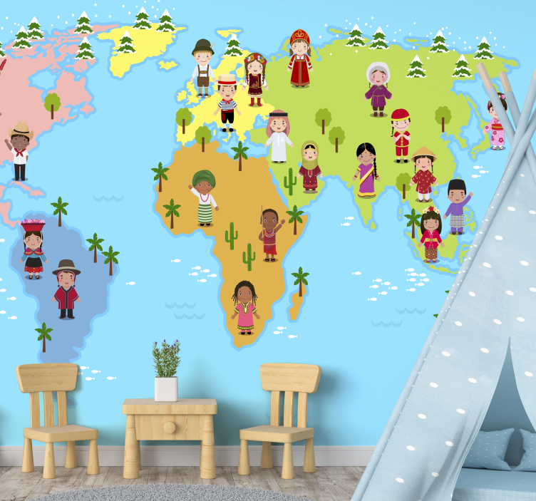 παιδιά χαρακτήρες παγκόσμιο χάρτη τοιχογραφία - TenStickers