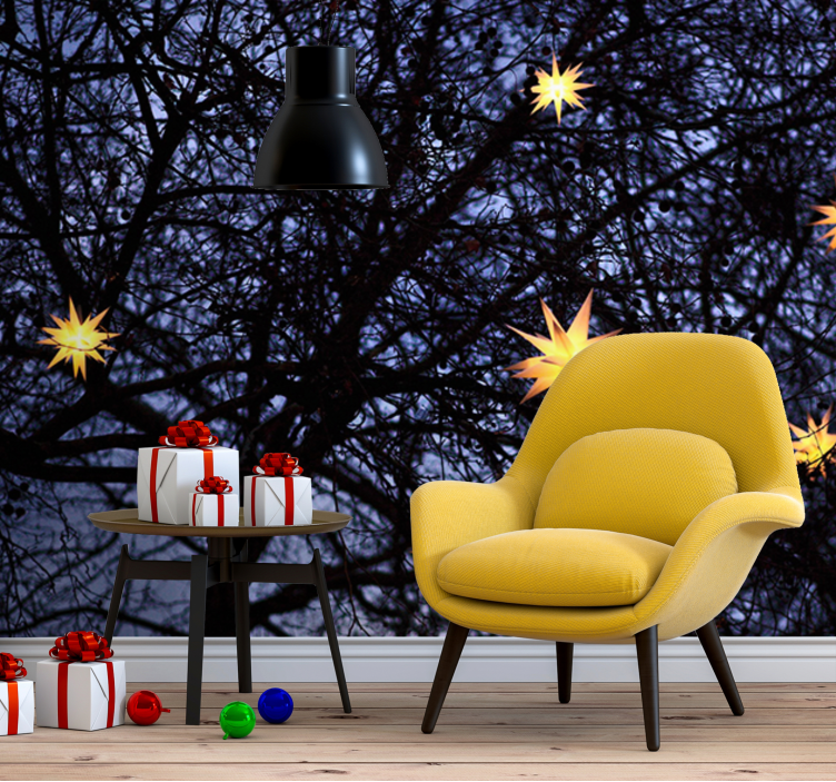 Χριστουγεννιάτικα ταπετσαρία Χρυσή Αστερόφεγγη Νύχτα - TenStickers