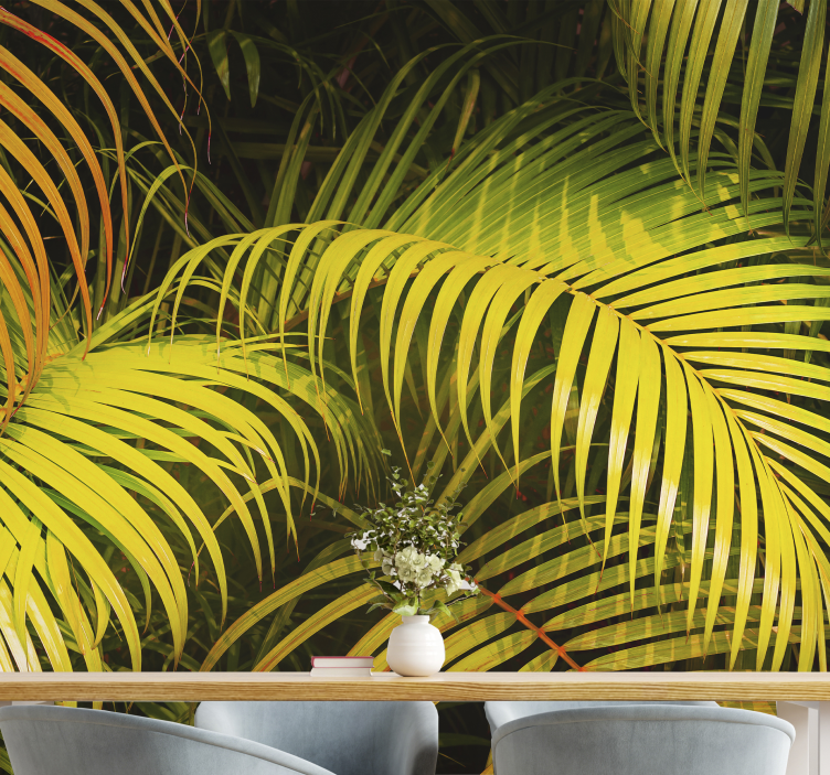 τοιχογραφία φύσης με πολύχρωμα και τροπικά φύλλα - TenStickers