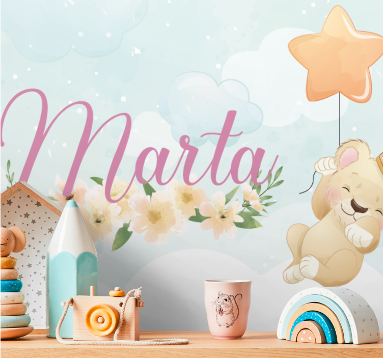 χαριτωμένο λιοντάρι για κορίτσι με όνομα photomural - TenStickers