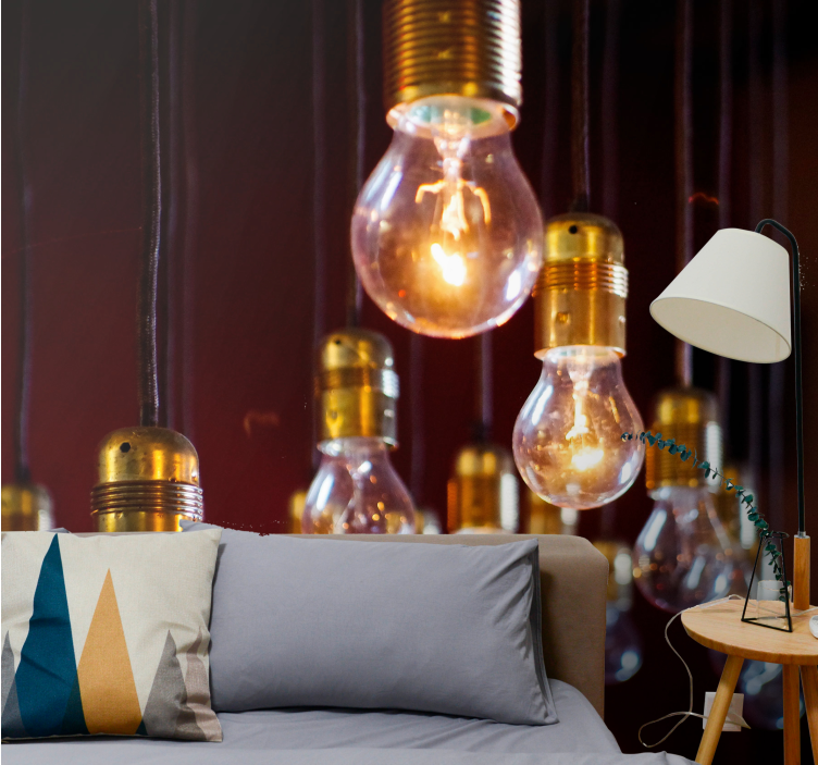 κομψές κρεμαστές λάμπες ταπετσαρία τοιχογραφίας κρεβατοκάμαρας - TenStickers