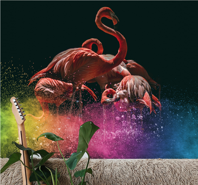 Φλαμίνγκο χρώμα splash τοιχογραφία τοίχου - TenStickers