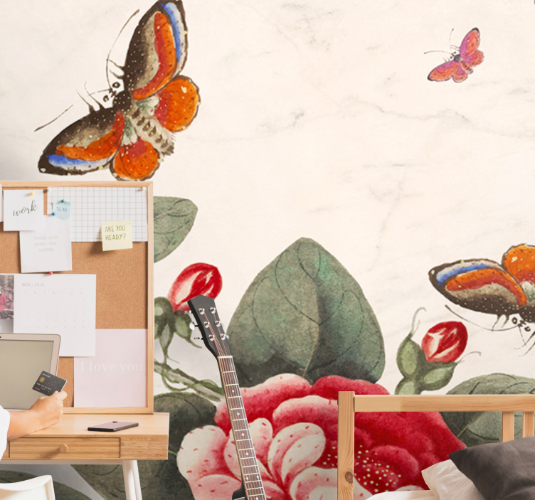 Φωτοταπετσαρία με λουλούδια και πεταλούδες - TenStickers