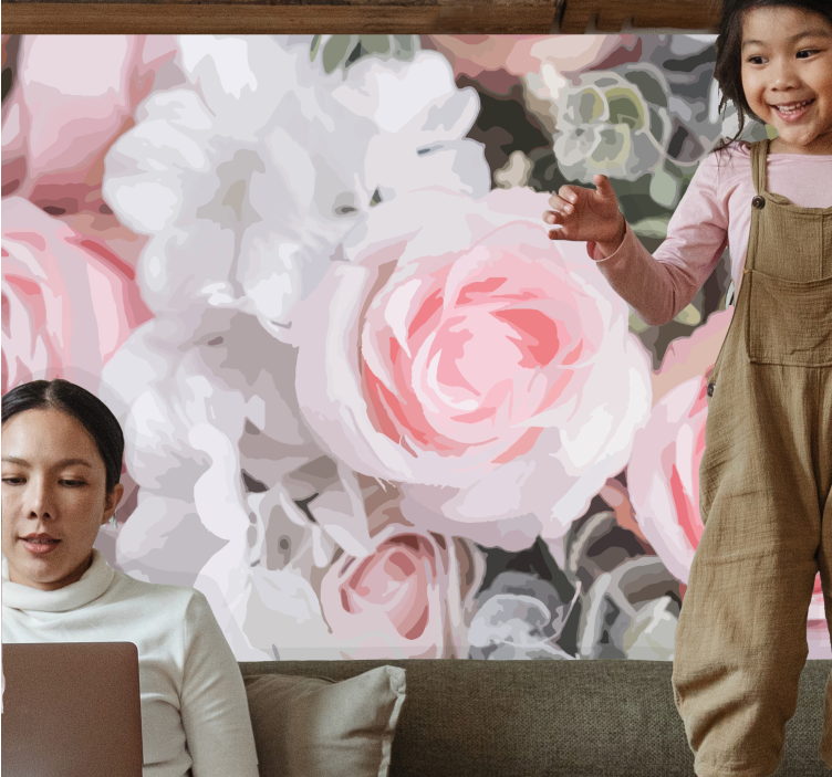 Φωτοταπετσαρία με λουλούδια Ρομαντικά Ροζ Τριαντάφυλλα - TenStickers