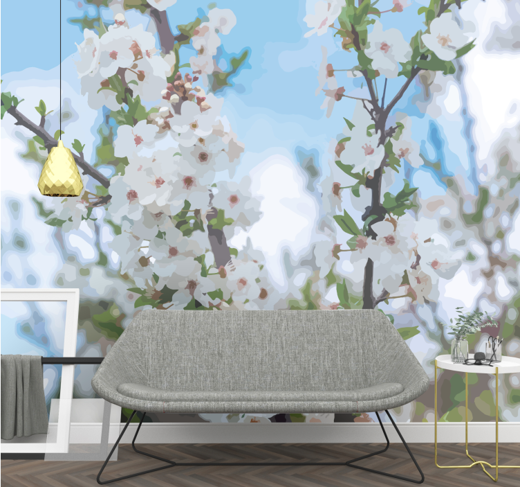 Φωτοταπετσαρία με λουλούδια κλαδί λευκού άνθους - TenStickers