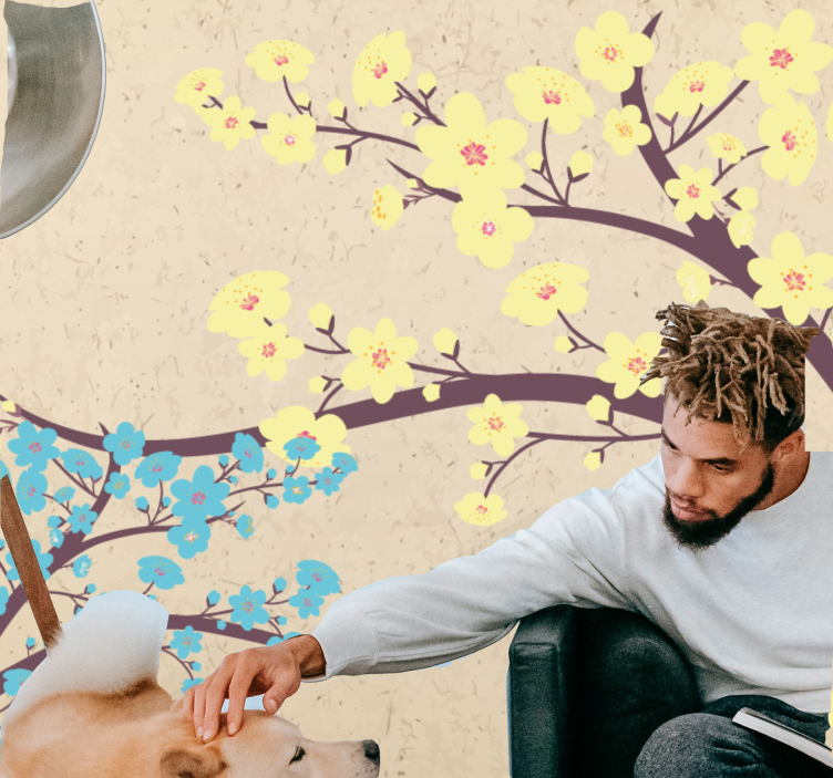 Φωτοταπετσαρία με λουλούδια κίτρινες ανθισμένες κλαδιά - TenStickers