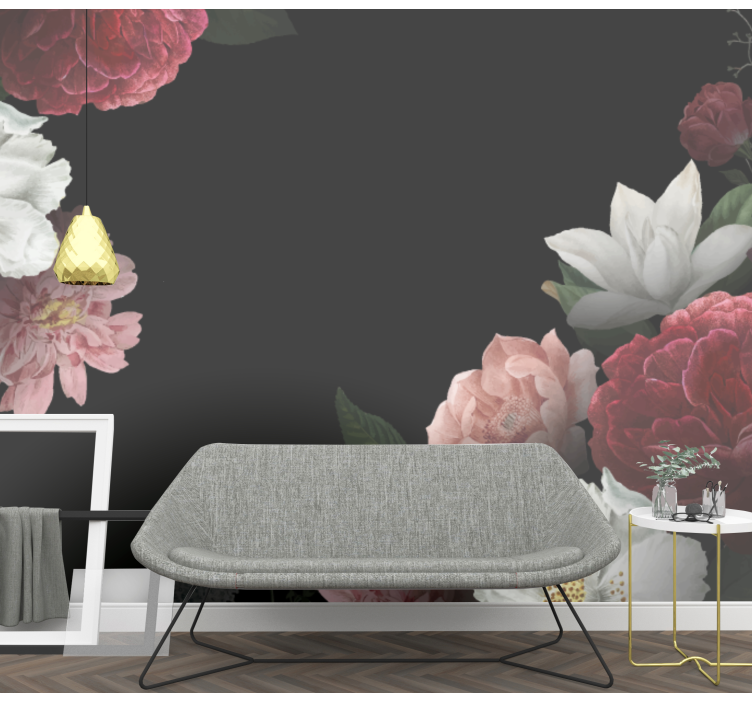 λουλούδια σε μαύρο φόντο τοιχογραφία τοίχου - TenStickers