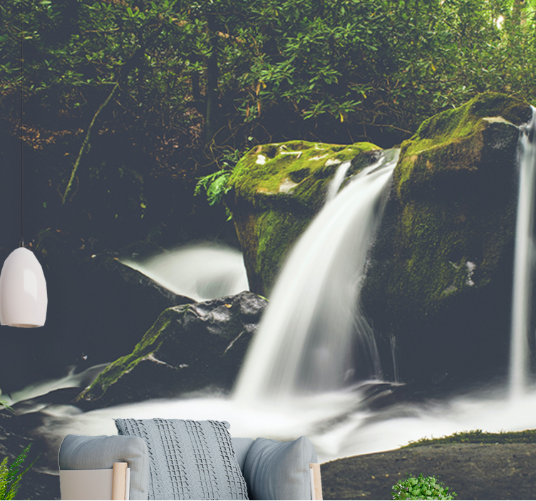 δασική φύση καταρράκτης δασικός τοίχος τοιχογραφία - TenStickers