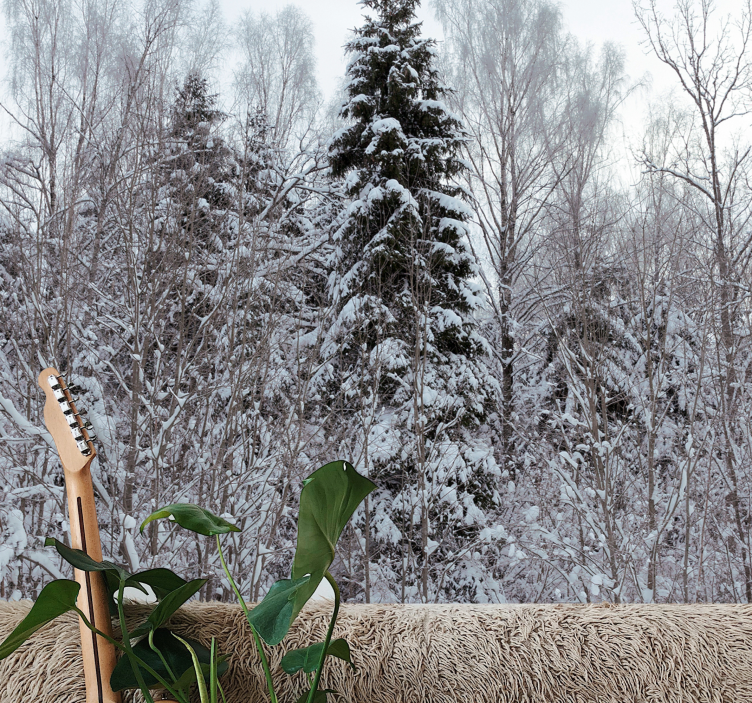 Φωτοταπετσαρία δάσους χειμερινή δασική σκηνή - TenStickers