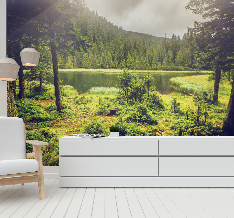 καταπράσινη δασική τοιχογραφία δέντρων - TenStickers