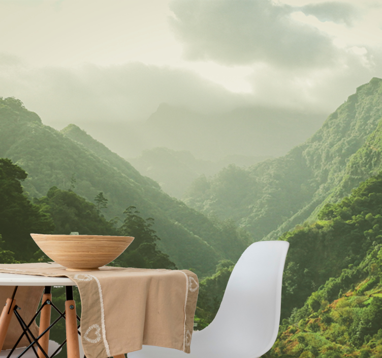 πράσινα βουνά ηλιόλουστη μέρα τοιχογραφία τοίχου βουνού - TenStickers