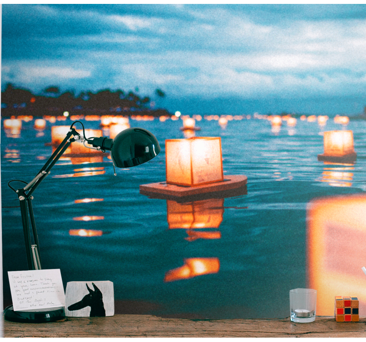 φανάρια πάνω από τοιχογραφία λίμνης νερού - TenStickers