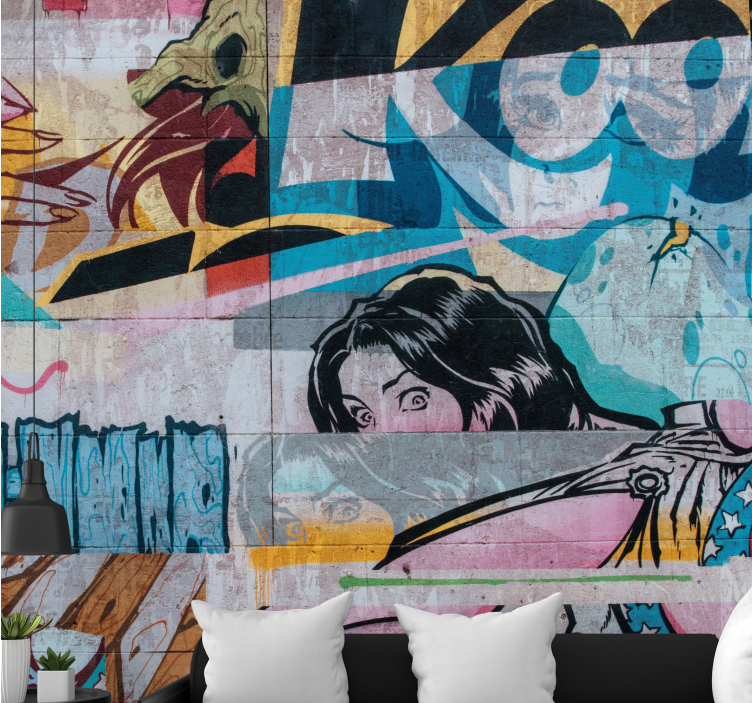 πρωτότυπη πολύχρωμη τοιχογραφία αστικής τέχνης γκράφιτι - TenStickers