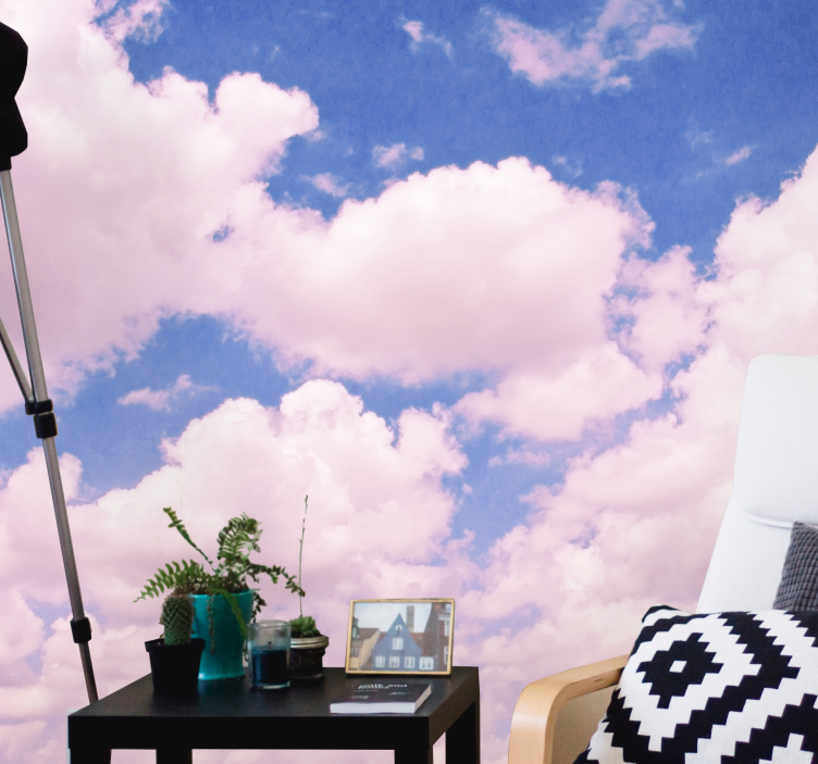 ροζ ουρανός με σύννεφα τοιχογραφία τοίχου φύσης - TenStickers
