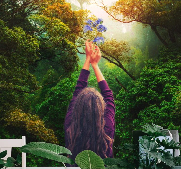 μοβ κορίτσι και δάσος κλασική τέχνη τοιχογραφία τοίχου - TenStickers