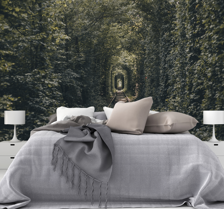 σιδηροδρομική σήραγγα τοιχογραφία φύσης δέντρων - TenStickers