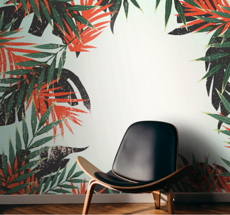 ρετρό τροπικό φοίνικα φύλλα τοίχο φύση - TenStickers