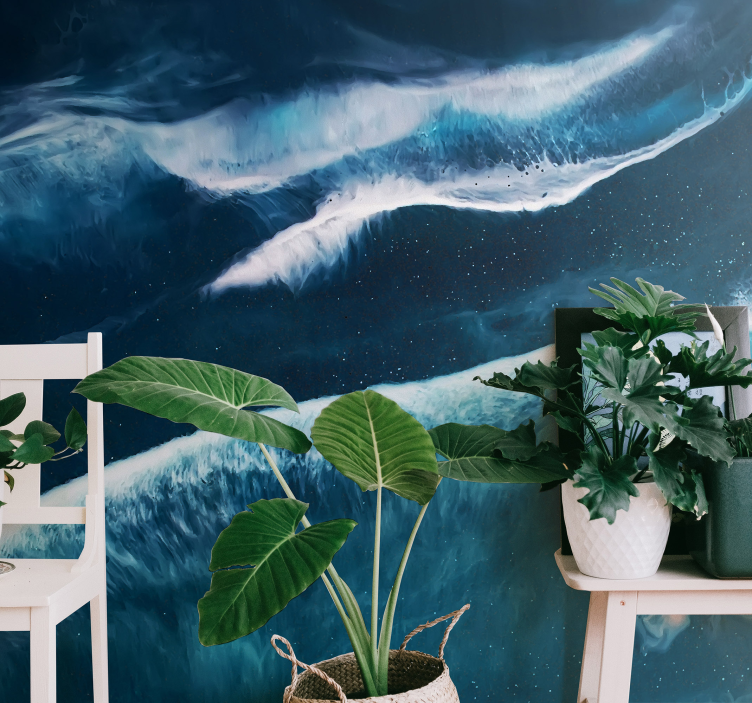 κύματα της θάλασσας σε ακουαρέλα τόνους τοιχογραφία θάλασσας - TenStickers