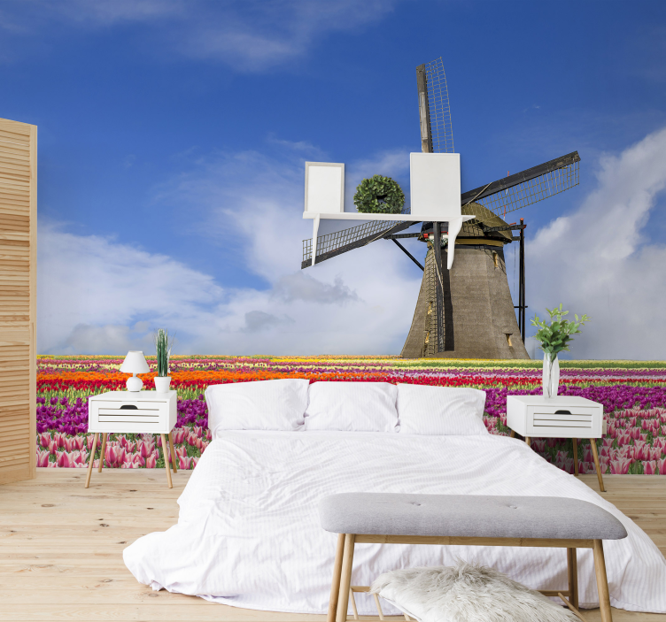 τουλίπα και τοιχογραφία ανεμόμυλου - TenStickers