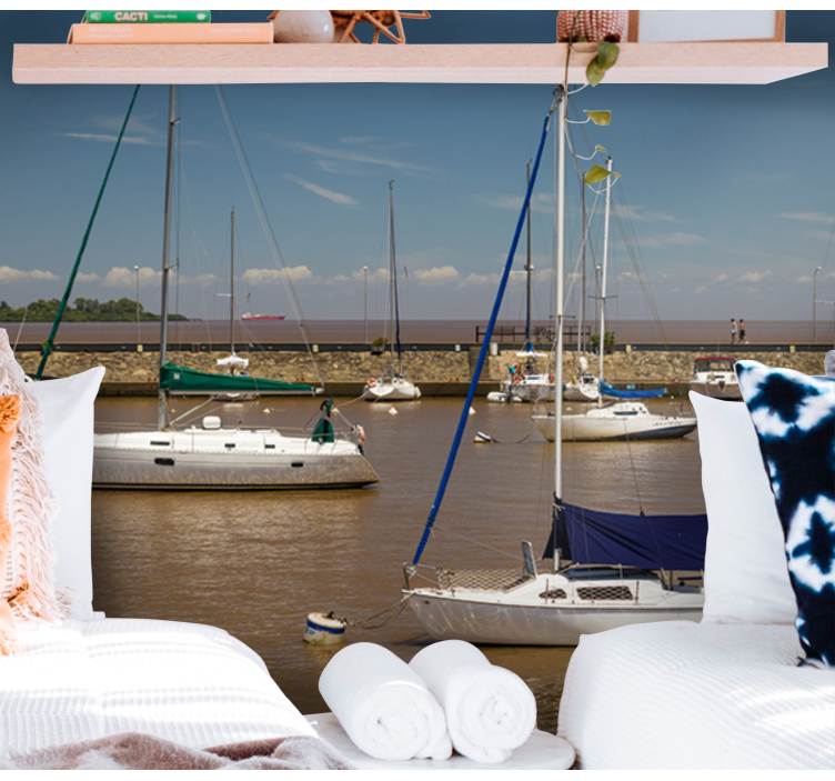 Φωτοταπετσαρία θαλάσσης ιστιοφόρα στο λιμάνι - TenStickers