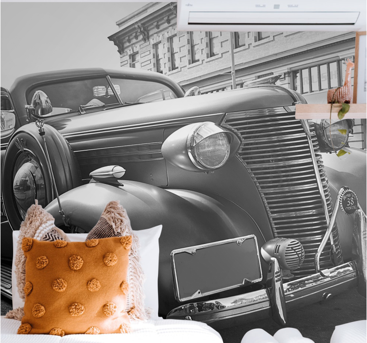 Vintage τοιχογραφία τοίχου αυτοκινήτου σε κλίμακα του γκρι - TenStickers