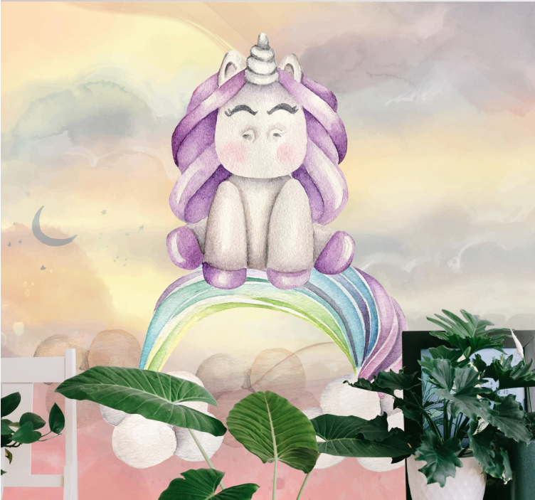 Φωτοταπετσαρία φαντασίας Γλυκό Ουράνιο Τόξο Μονόκερος - TenStickers