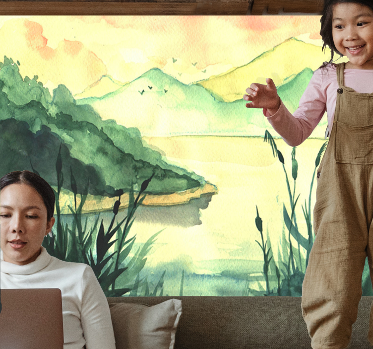 Φωτοταπετσαρία λίμνης γαλήνιο τοπίο ζωγραφικής - TenStickers