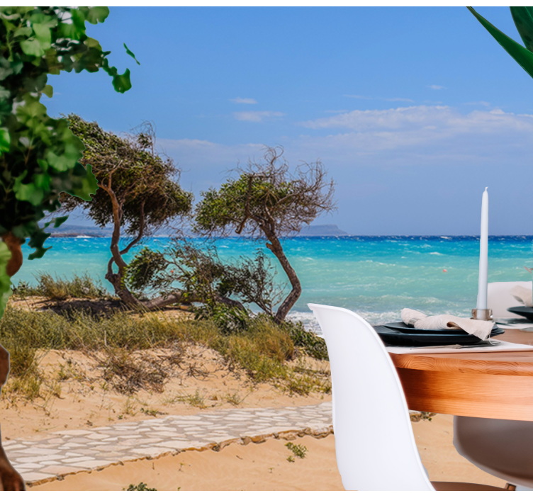 λευκό μονοπάτι προς την παραλία κάτω από την τοιχογραφία της θάλα - TenStickers