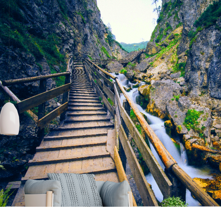 ξύλινη γέφυρα σε 3d εφέ τρισδιάστατη τοιχογραφία - TenStickers