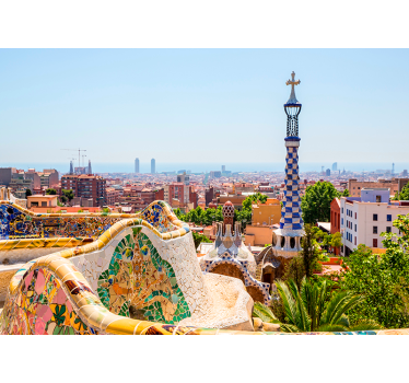 θέα στη θάλασσα στο τοιχογραφία του πάρκου güell barcelona - TenStickers