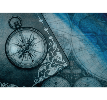 παλιά πυξίδα σε μπλε τοιχογραφία του παγκόσμιου χάρτη - TenStickers